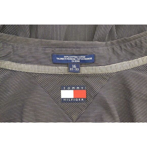Tommy Hilfiger Men's 16 32-33 Blue Pinstripe Button Down Long Sleeve Shirt - Picture 8 of 11